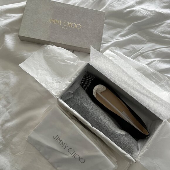 NEW Jimmy Choo Black silver Studded Davia Ballerina SQUARE Flat size 9 9.5 EU 41 - Picture 2 of 9